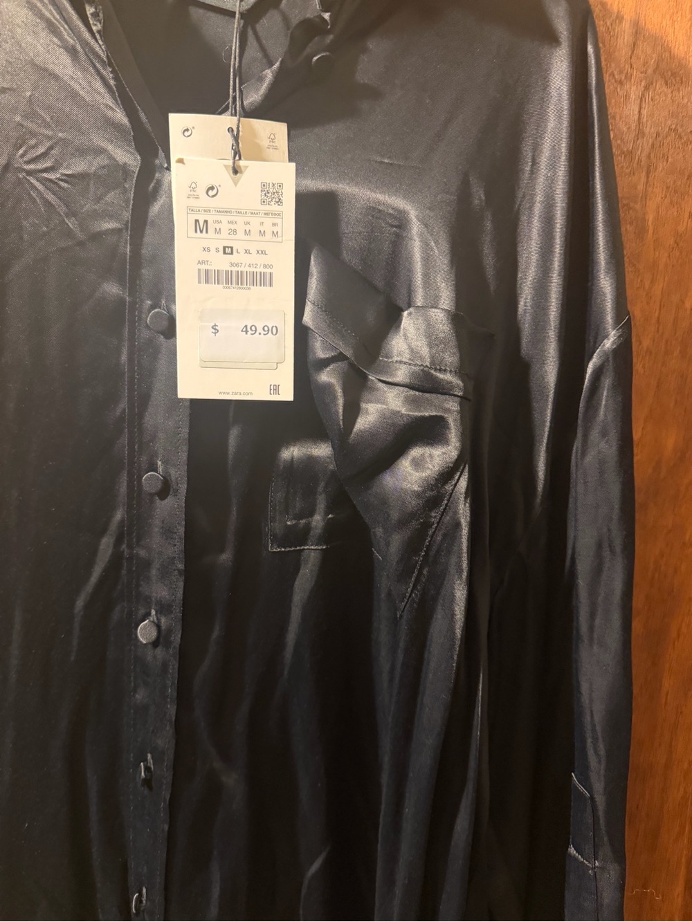 Zara Black Satin Women's Button-Up Tunic
